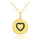 14k Yellow Gold Heart Studded With Black Diamonds Disc Pendant Necklace Usa Made