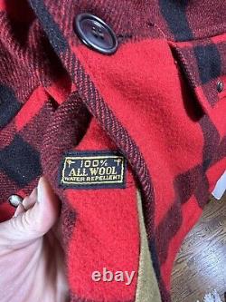 1960's L/XL Carters NH Red Buffalo Plaid Heavy 100%Wool Mackinaw Jacket Made USA
