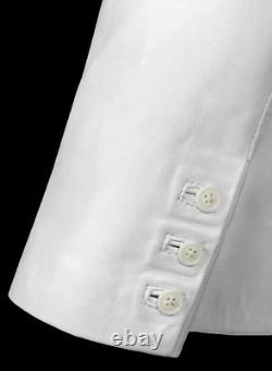 Authentic Luxury Men's White Leather Blazer Pure Lambskin 2 Button Coat Blazer