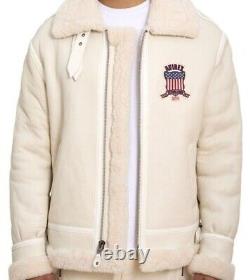 Avirex B3 Shearling Real Sheepskin Leather Snow White Bomber Warm Fashion Jacket