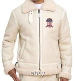 Avirex B3 Shearling Real Sheepskin Leather Snow White Bomber Warm Fashion Jacket