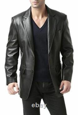 Black Leather Blazer Men 100% Lambskin Coat Formal Blazer Size S M L XL XXL 3XL