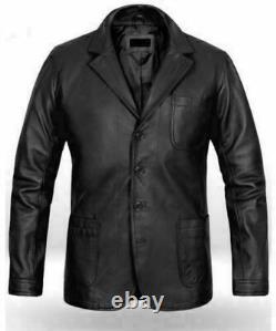 Black Leather Blazer Men Pure Lambskin Coat Jacket 2 Button Size S M L XL XXL