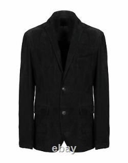 Black Leather Blazer Men Pure Suede Coat Jacket 2 Button Size S M L XL XXL 3XL