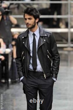 Black Leather Jacket Men Biker Moto Racer Pure Lambskin Size S M L XL XXL 3XL