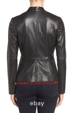 Black Leather Jacket Women Pure Lambskin Peplum Jacket Size S M L XL Custom- 028