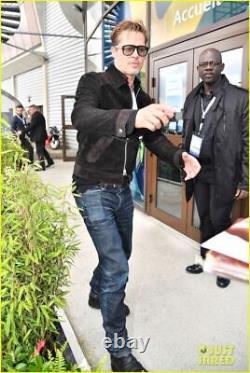Brad Pitt Black Suede Leather Jacket for Men Celebrity Biker Jacket S M L XL-145