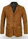 Brown Leather Blazer Men Pure Suede Coat Jacket 2 Button Size S M L Xl Xxl