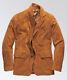 Brown Leather Blazer Men Pure Suede Coat Jacket 2 Button Size S M L Xl Xxl