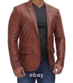Business Party Brown Lambskin Handmade Formal Stylish 100% Leather Men Blazer