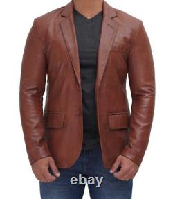 Business Party Brown Lambskin Handmade Formal Stylish 100% Leather Men Blazer
