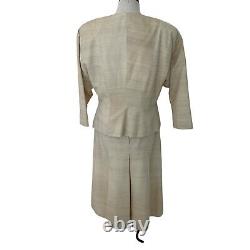 Eveca Vintage Womens Jacket And Skirt Suit Size Large Cream Raw Silk Made In USA