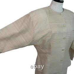 Eveca Vintage Womens Jacket And Skirt Suit Size Large Cream Raw Silk Made In USA