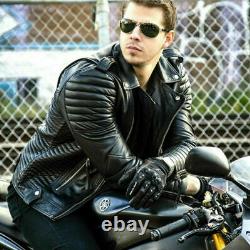 Genuine Lambskin Stylish BLACK Biker Motorcycle Handmade Men's Leather Jacket