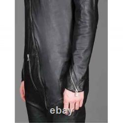 Handmade Jumpsuit Genuine Lambskin Zipper Fashionable Black Pocket Leather Men