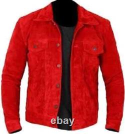 Handmade Suede Red Stylish Party Genuine Lambskin Men Jacket Designer Leather