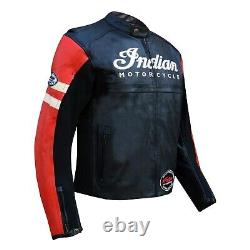 Indian Motorcycle Leather Jacket Men's BLACK & RED cowhide biker jacket