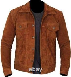 Jacket Designer Handmade Suede Brown Stylish Party Lambskin Genuine Men Leather