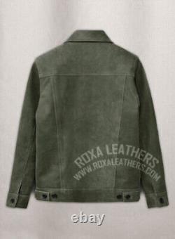 Latest Men's Olive Green Biker Trucker Jacket Pure Genuine Suede Leather Jacket