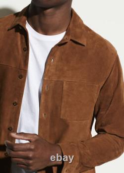 Leather Shirt Jacket for Men Brown Pure Suede Custom Made Size XS S M L XXL 3XL
