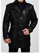 Luxury New Men's Black Leather Genuine Lamsbkin Trench Overcoat 3/4 Coat Jacket