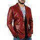 Men Genuine Lambskin High Quality Leather Soft Blazer Two Button Jacket Red Coat