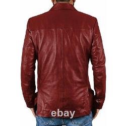 Men Genuine Lambskin High Quality Leather Soft Blazer Two Button Jacket Red Coat