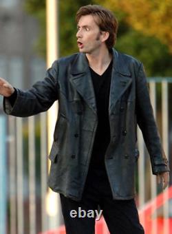 Men Leather Trench Coat David Tennant Doctor Who Handmade Genuine Leather Coat