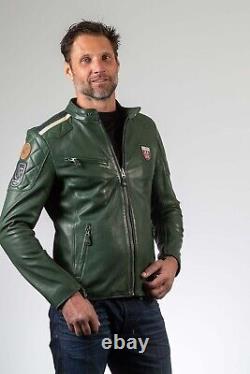 Men Motorcycle Real Leather Sheep Skins Cafe Racer Classic Fit Jacket