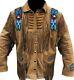 Men Native Western Cowboy Suede Leather Eagle Beads Jacket Coat Fringe 10 Colors