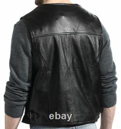 Men Original Lambskin Leather Western BLACK Vest Coat Waistcoat Button Jacket