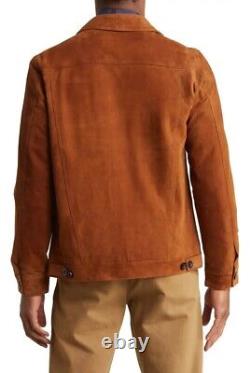 Men Suede Leather Shirt Trucker Jacket Mens Brown Motorcycle Leather Jacket 26