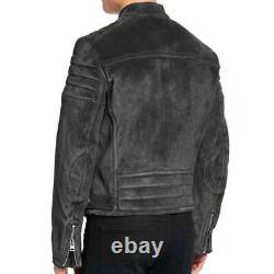 Men biker leather jacket designer cowboy black suede men leather jacket #14