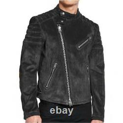 Men biker leather jacket designer cowboy black suede men leather jacket #14