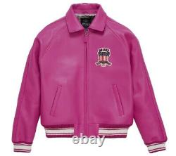 Men's Avirex Pink Real Bomber American Flight Jacket Leather Jacket