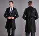 Men's Black Leather Genuine Lambskin Trench Knee Lenght Stylish Winter Coat