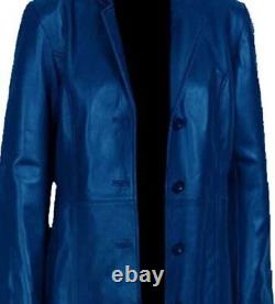 Men's Blue Leather Long Coat 100% Genuine Leather Trench Coat Full Length Coat