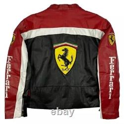 Men's Ferrari Black Formula F1 90's Genuine Cowhide Motorcycle Leather Jacket