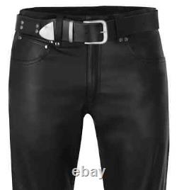 Men's Genuine Lambskin Leather Black Handmade Pants Trouser Biker Formal Pant