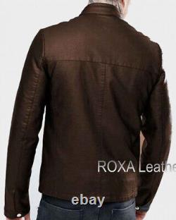 Men's Genuine Lambskin Real Leather Jacket Premium Dark Brown Outdoor Party Coat