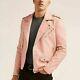 Men's Genuine Pink Lambskin Leather Jacket Causal Outwear Stylish Biker Jacket