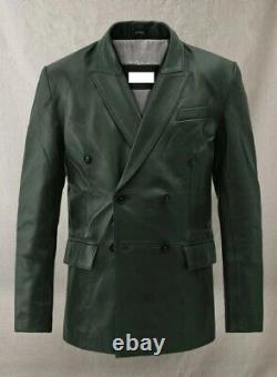 Men's Green Leather Coat Blazer 100% Pure Soft Sheepskin Causal Wear Coat Blazer