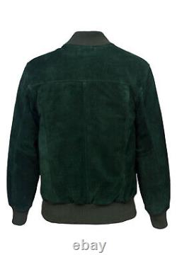 Men's Green Suede Leather Jacket 100% Sheepskin Bomber Style Italian Jacket