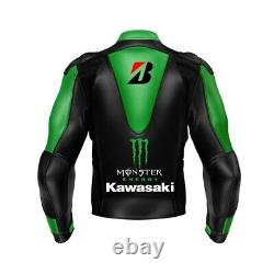 Men's Kawasaki Ninja Motorcycle Racing Jacket MotoGP Cowhide Leather Jacket