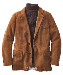 Men's Real Leather Blazer Brown Pure Suede Two Button Coat S M L XL XXL 3XL 4XL