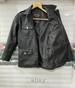 Men's Real Leather Military Jacket German Police Uniform Coat Bluff Button Shirt
