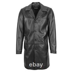 Men's Real SheepSkin Leather Trench Coat 3/4 Length Classic Coat Jimmy Black USA