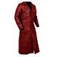 Men's Red Leather Long Coat 100% Genuine Lambskin Full Lenght Over Coat