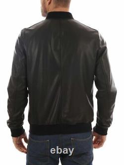 Men's Soft Lambskin Handmade Leather Jacket Slim Fit Biker Black Classic Bomber