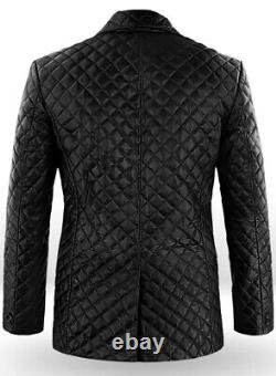 Men's Soft Quilted Genuine Black Sheepskin 100% Leather BOCELLI Coat Blazer